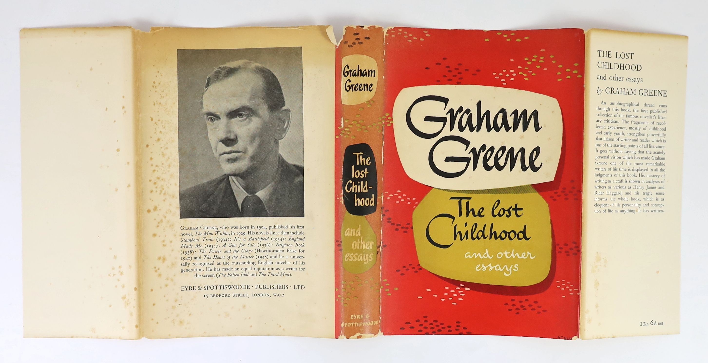 Greene, Graham - The Lost Childhood and other essays, 1st edition, in a spotted, torn and unclipped d/j, ink ownership inscription to front fly leaf, Eyre & Spittiswood, London, 1951